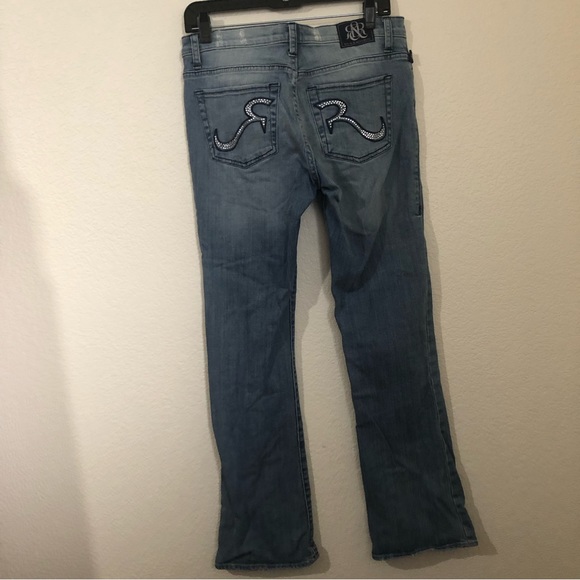 ROCK & REPUBLIC Jeans Boot Cut Distressed Light Wash Low Rise Bling Back Pockets - Picture 12 of 16